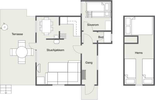 Floor plan of cabin. The drawing shows how the room distribution is. Simple drawing with illustratio