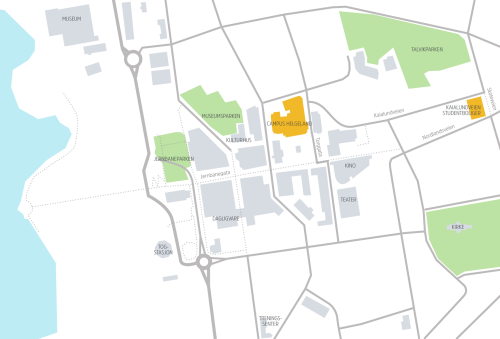 Kart over Mo i Rana som viser at det er gangavstand til det du trenger i din studenthverdag