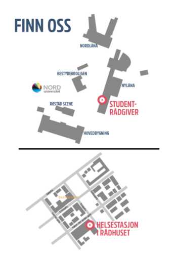 Map overview of where to find the counseling service in Levanger. It is located in the same building